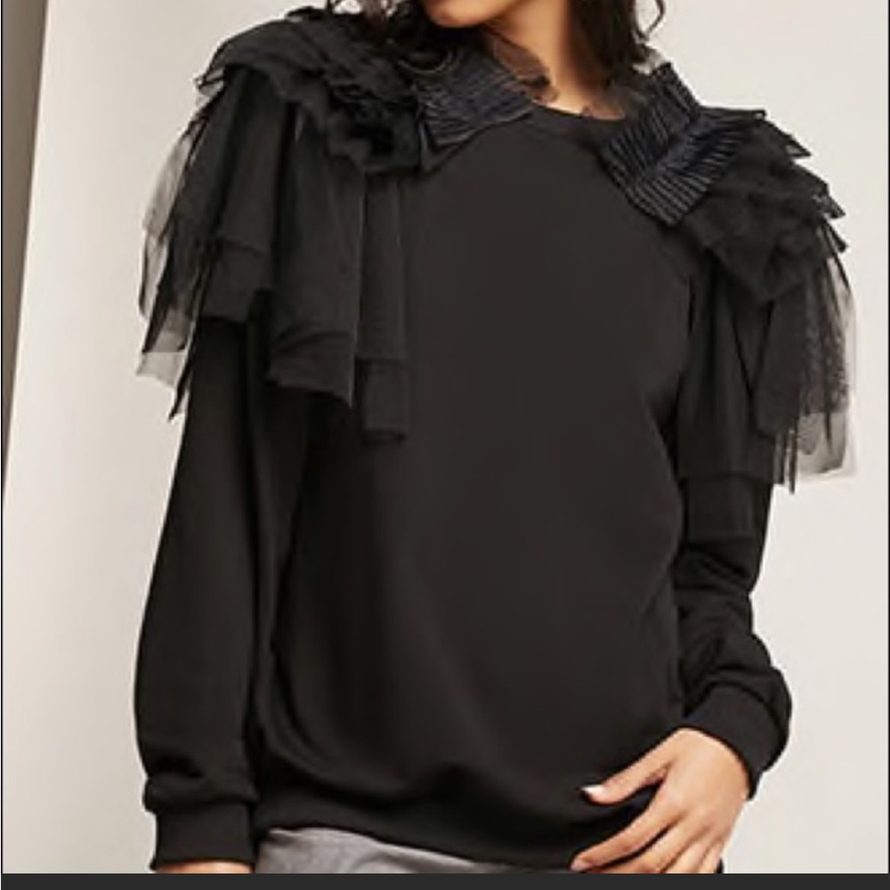 CQ Tiered mesh black ruffles sweater